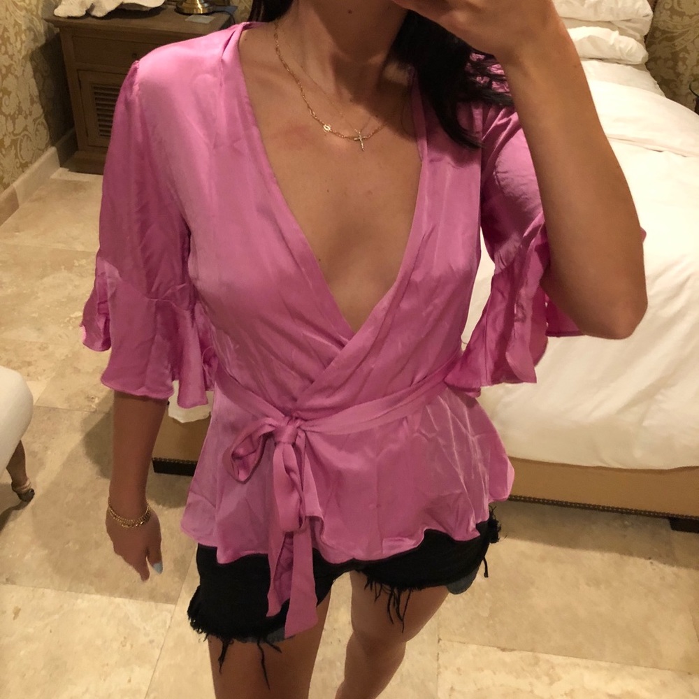 Zara pink wrap blouse
